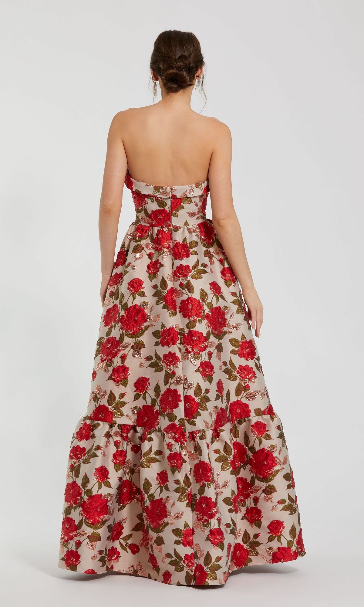Mac Duggal - Multicolor Brocade Strapless Floral Gown With Ruffle Hem - Antique Multi / US 14