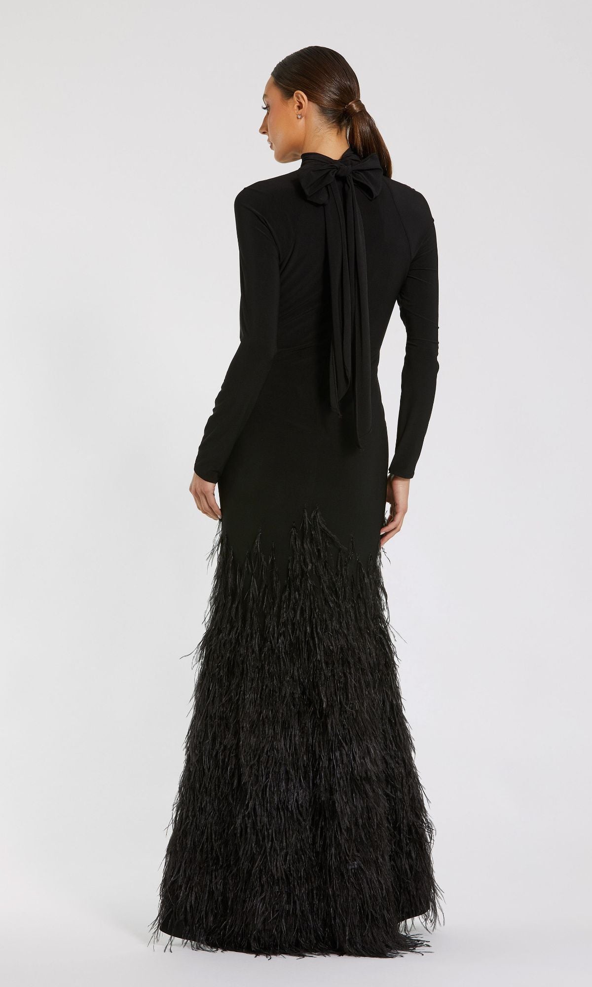 black feather maxi dress Long Sleeve Long Black Formal Dress with Feathers– PromGirl