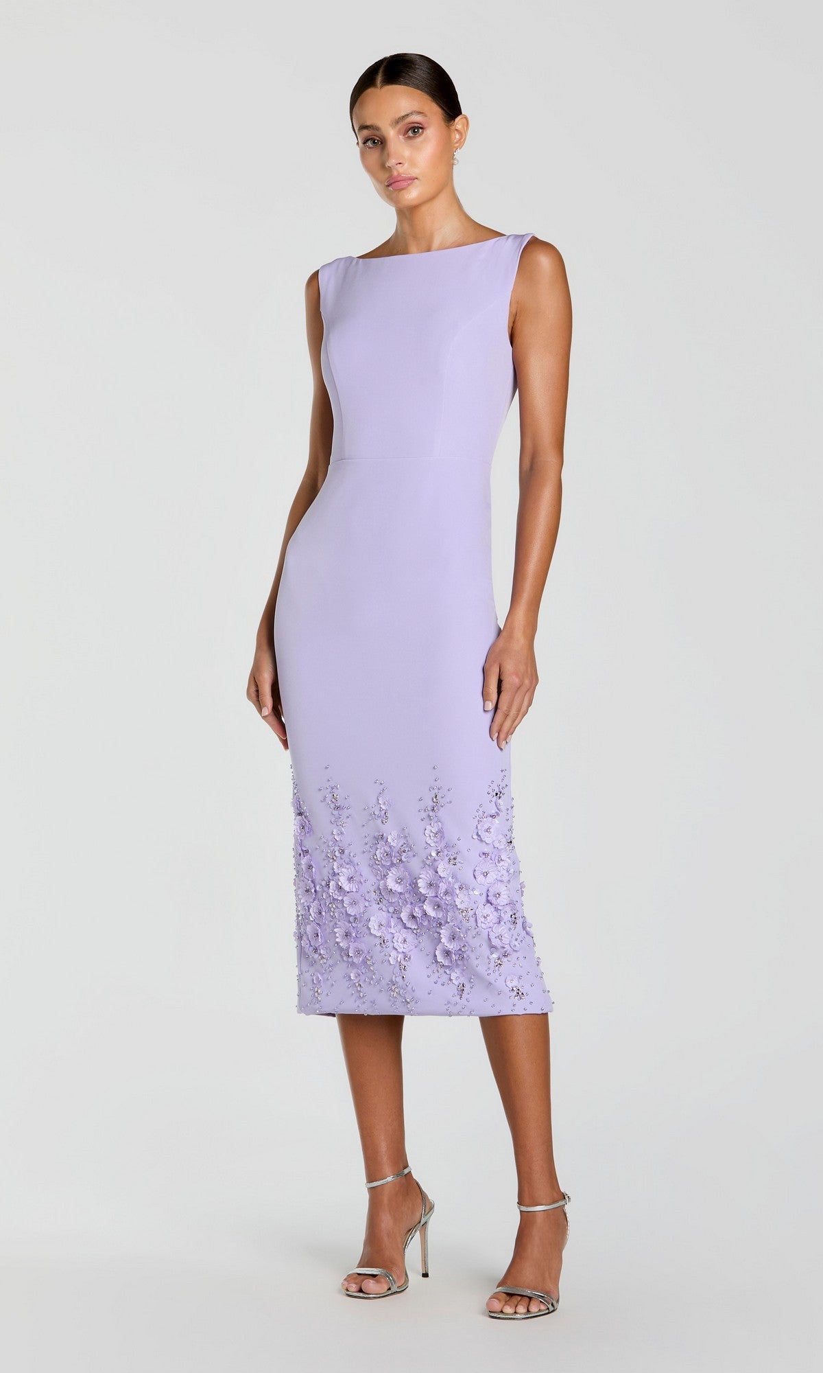 Mac Duggal Women's Crepe Sleeveless Midi Dress With Flower Beading - Purple - Size 16