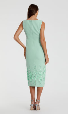 Mac Duggal - Green Crepe Sleeveless Midi Dress With Flower Beading