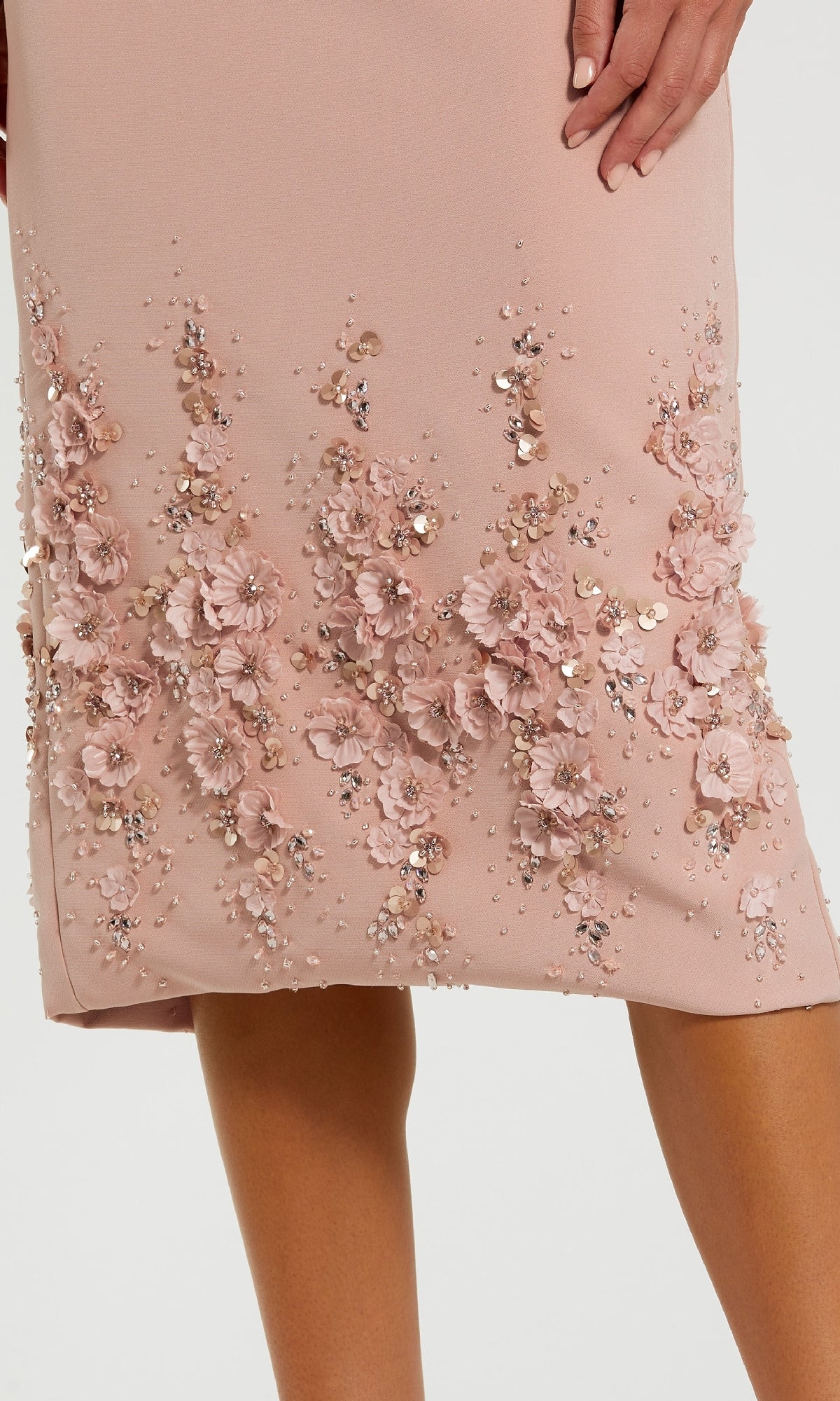 knee length dresses for ladies Mac Duggal Women's Flower Beading Crepe Sleeveless Midi Dress