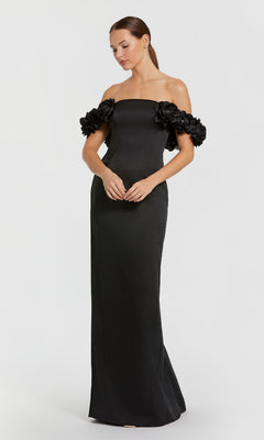 sleek black evening dress Nox Anabel E1043 Graceful Off-the-Shoulder Prom Gown Black / 2 main image 0