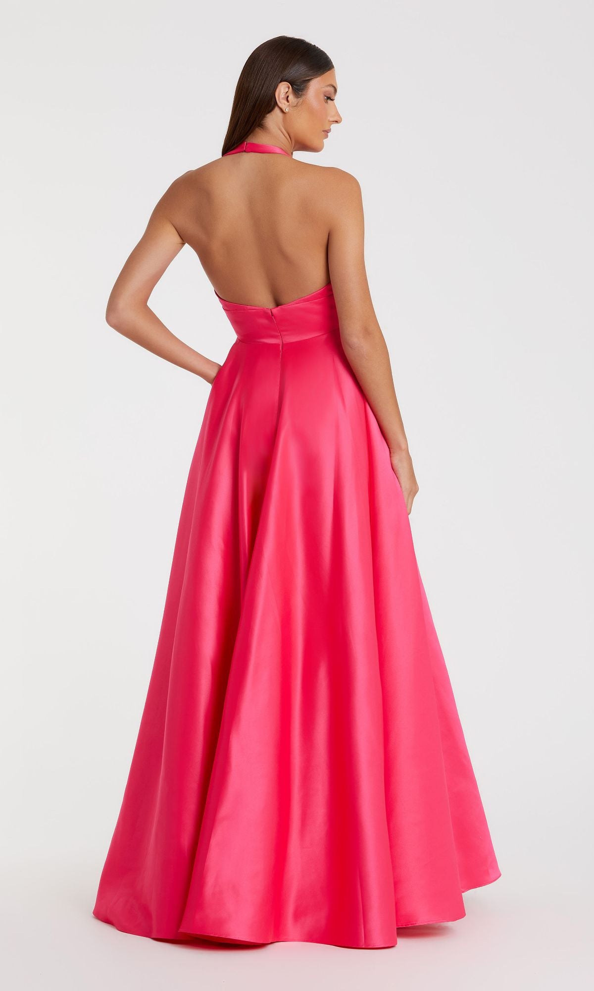 Pink Deep V Satin Ballgown With Oversized Bow