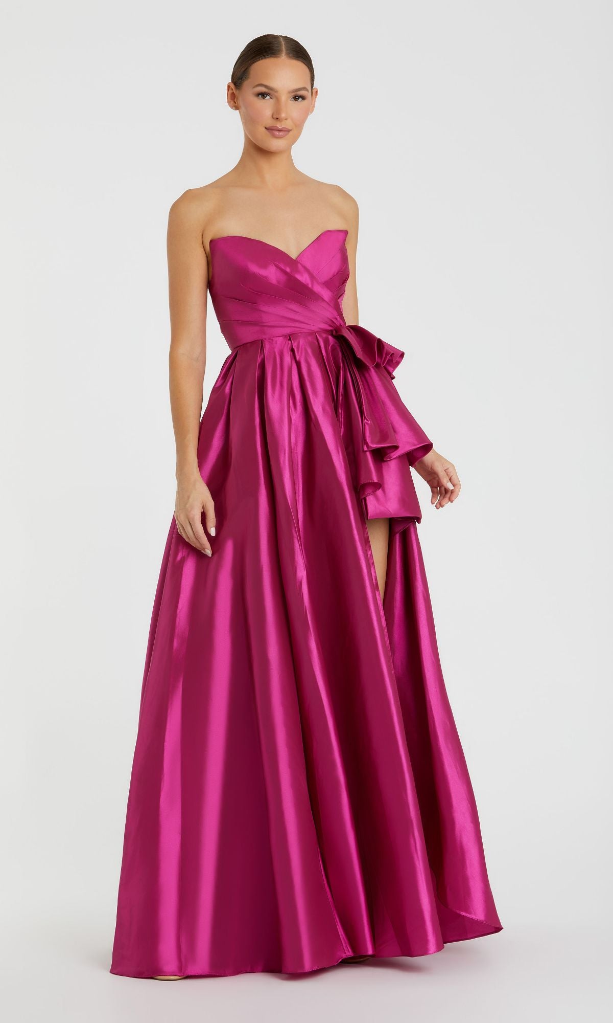 Mac Duggal Strapless Taffeta Gown with Ruffle Detail - Hot Pink Mac Duggal Strapless Taffeta Gown with Ruffle Detail - Hot Pink