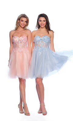 Strapless Sheer Corset Glitter Homecoming Dress PromGirl Strapless Sheer Corset Glitter Homecoming Dress PromGirl