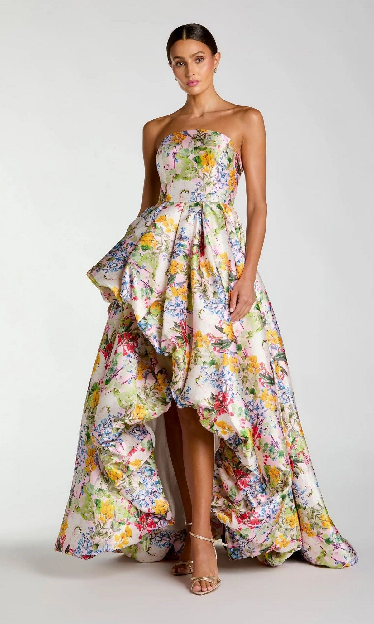 Mac Duggal Women's Floral Mikado Strapless High-Low Bubble Hem Gown - Pastel Multi