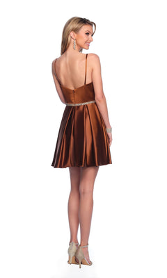 Open-Back A-Line Short Brown Satin Homecoming Dress Bronze Brown / 6 Open-Back A-Line Short Brown Satin Homecoming Dress Bronze Brown / 6