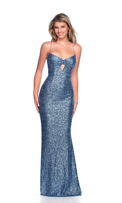 Dave and Johnny 12080 Long Blue Sequin Prom Dress PromGirl