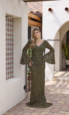 Primavera 12185 Long Formal Dress Olive / 4