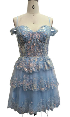 Short Blue Homecoming Dress: Dave & Johnny 12418 Ice Blue / 00