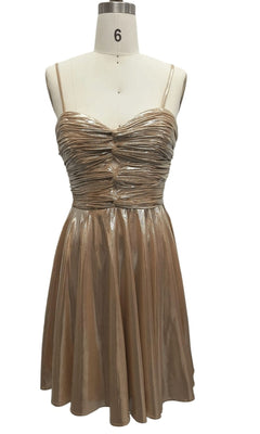 Short Metallic Homecoming Dress with Ruched Bodice Gold / 0 Short Metallic Homecoming Dress with Ruched Bodice Gold / 0