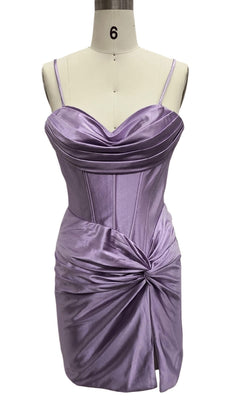 purple ruched dress Short Lilac Purple Homecoming Dress with Laced Corset Lilac / 2