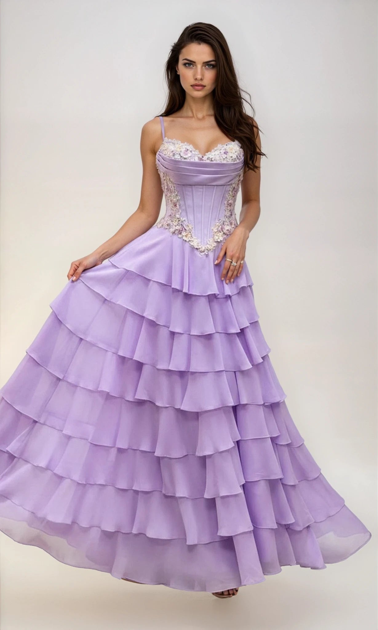 Long Corset Prom Dress with Tiered A-LIne Skirt Yellow / 4 Long Corset Prom Dress with Tiered A-LIne Skirt Yellow / 4