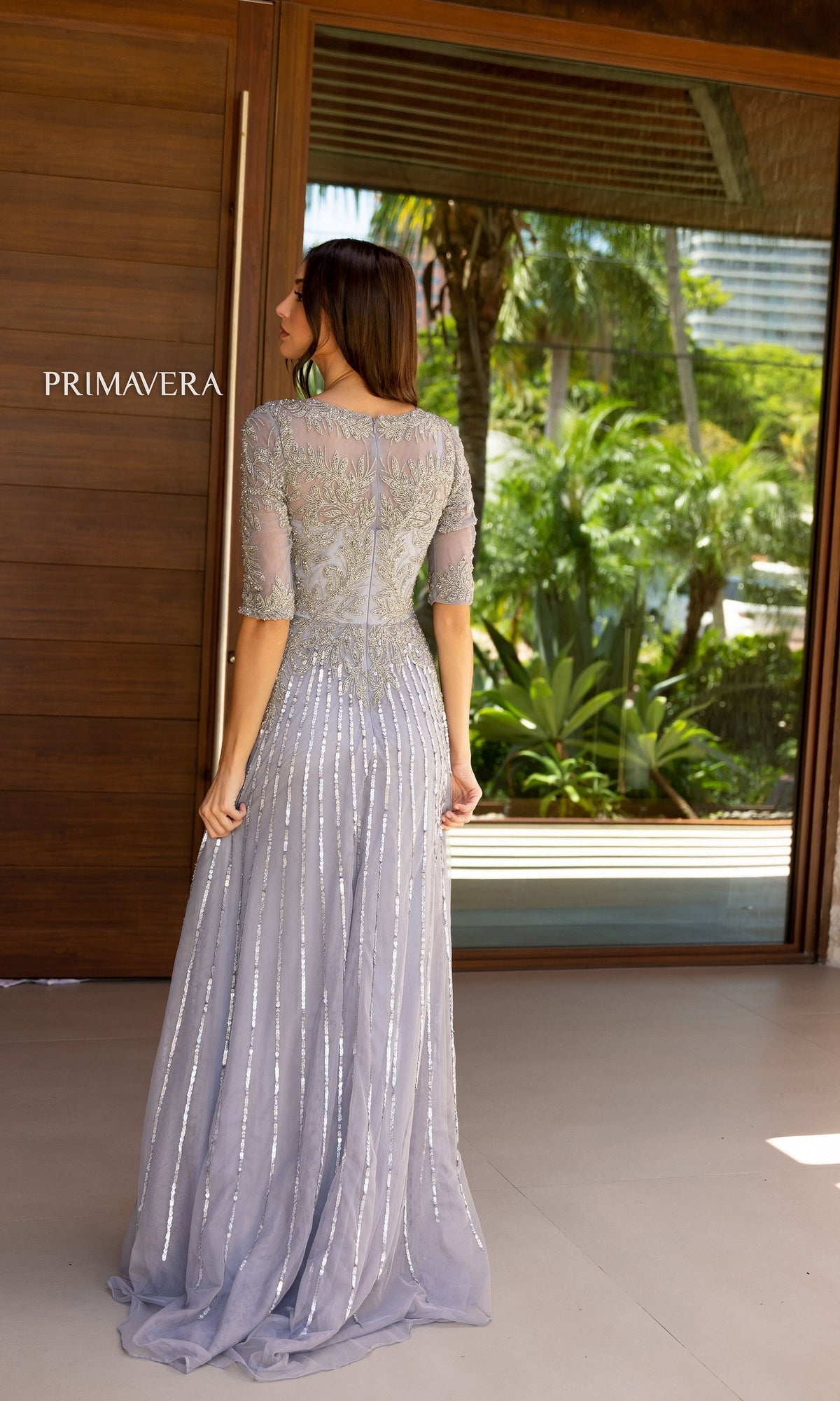 Modest Long Beaded Prom Dress: Primavera 13120