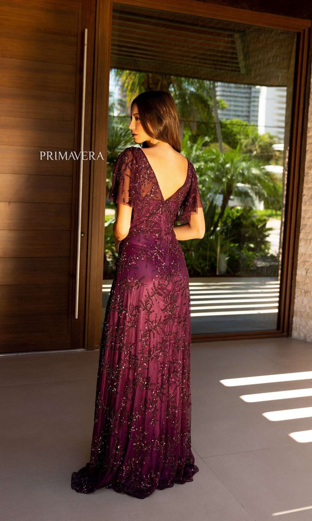 Long Beaded Formal Dress with Cape Sleeves– PromGirl