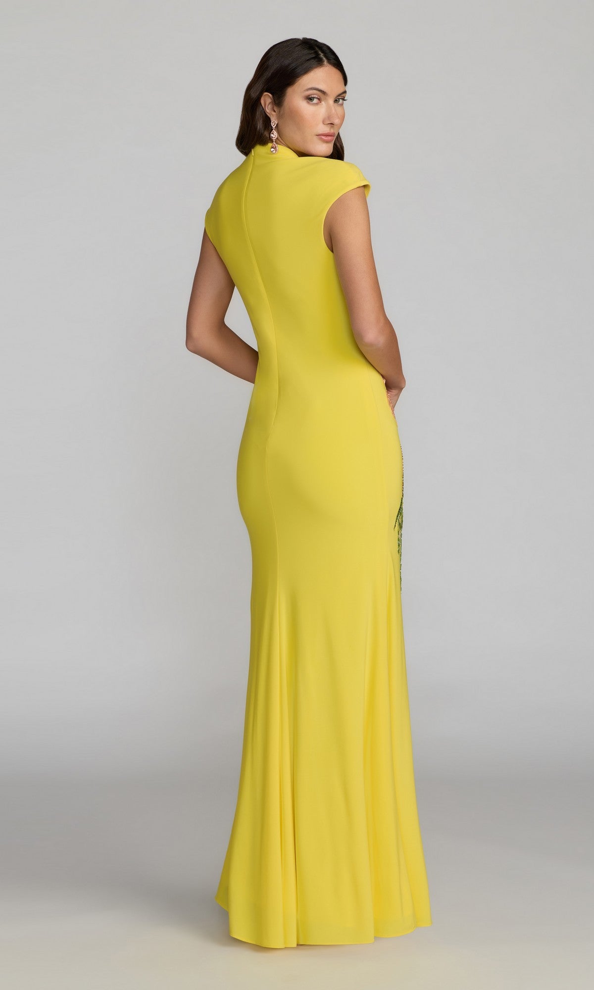 Cap Sleeve Scoop Neck Jersey Floral Detail Gown