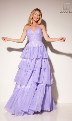 Open-Back Tiered Ruffled A-Line Glitter Prom Dress PromGirl Open-Back Tiered Ruffled A-Line Glitter Prom Dress PromGirl