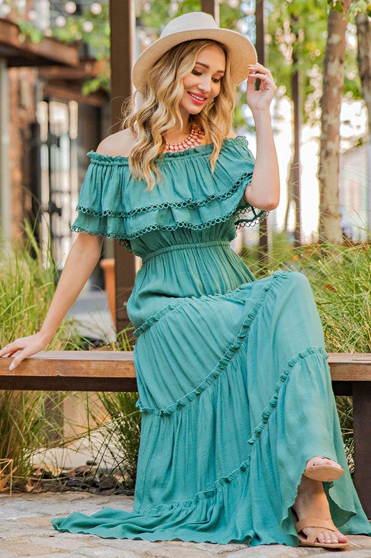 Off-the-Shoulder Long Casual Maxi Dress - PromGirl