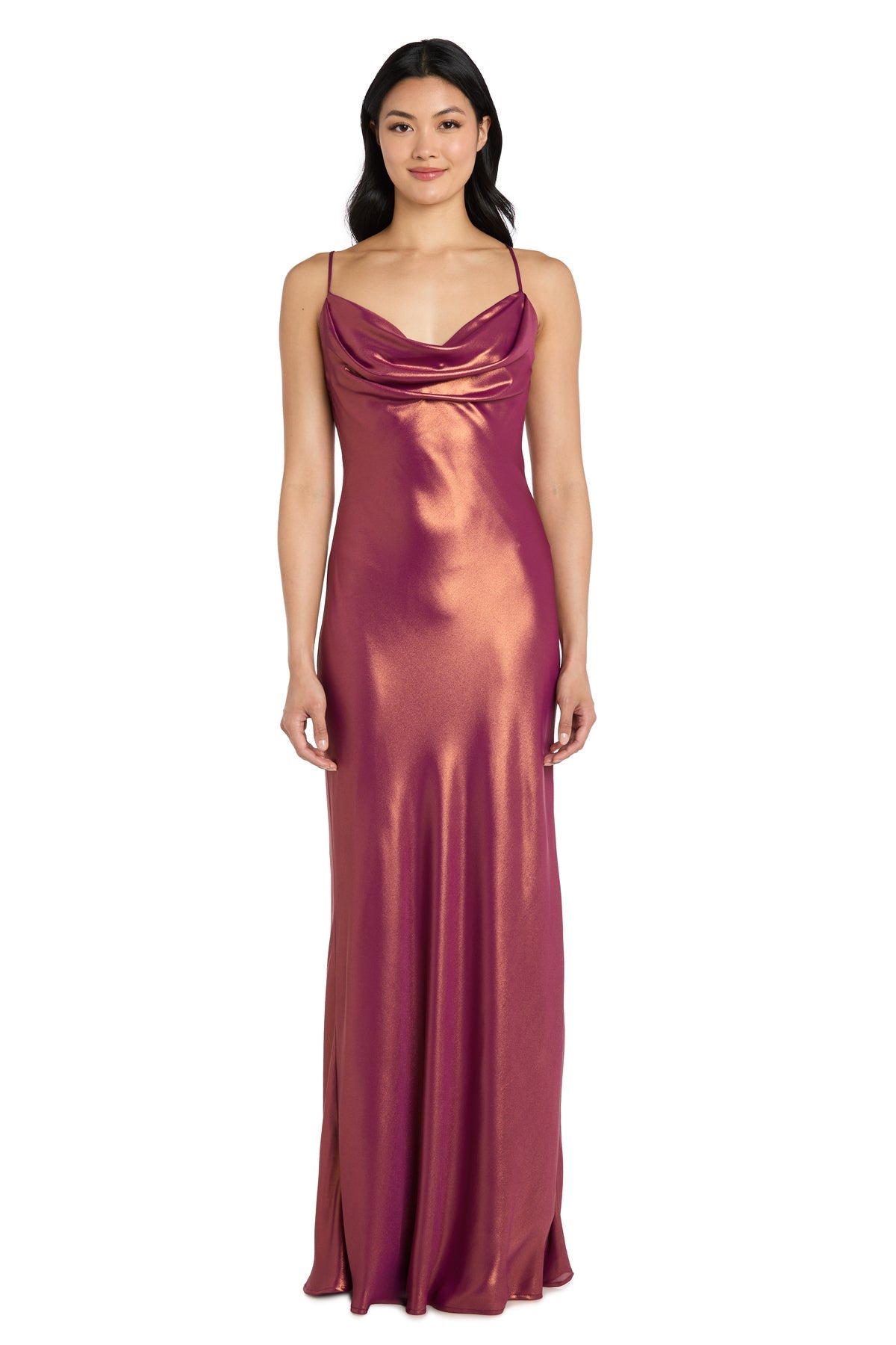 draped satin dress Strappy-Back Long Satin Formal Dress with Cowl Neck– PromGirl