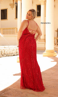 Primavera Plus-Size Long Beaded Prom Dress 14044