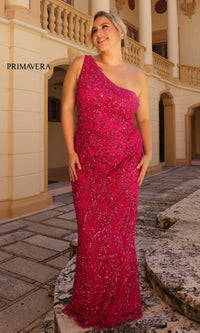 Primavera Plus-Size One-Shoulder Prom Dress 14047