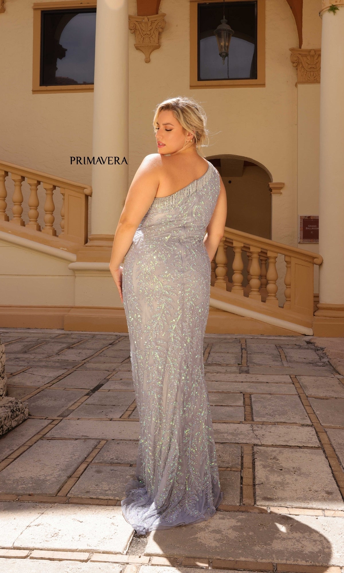 Primavera Plus-Size One-Shoulder Prom Dress 14047