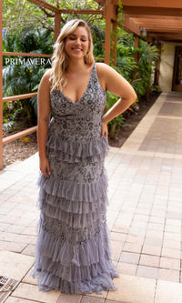 Primavera Tiered Plus-Size Long Prom Dress 14052