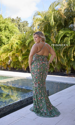 Plus-Size Long Prom Dress with Beaded Flowers Sage Green / 16W Plus-Size Long Prom Dress with Beaded Flowers Sage Green / 16W