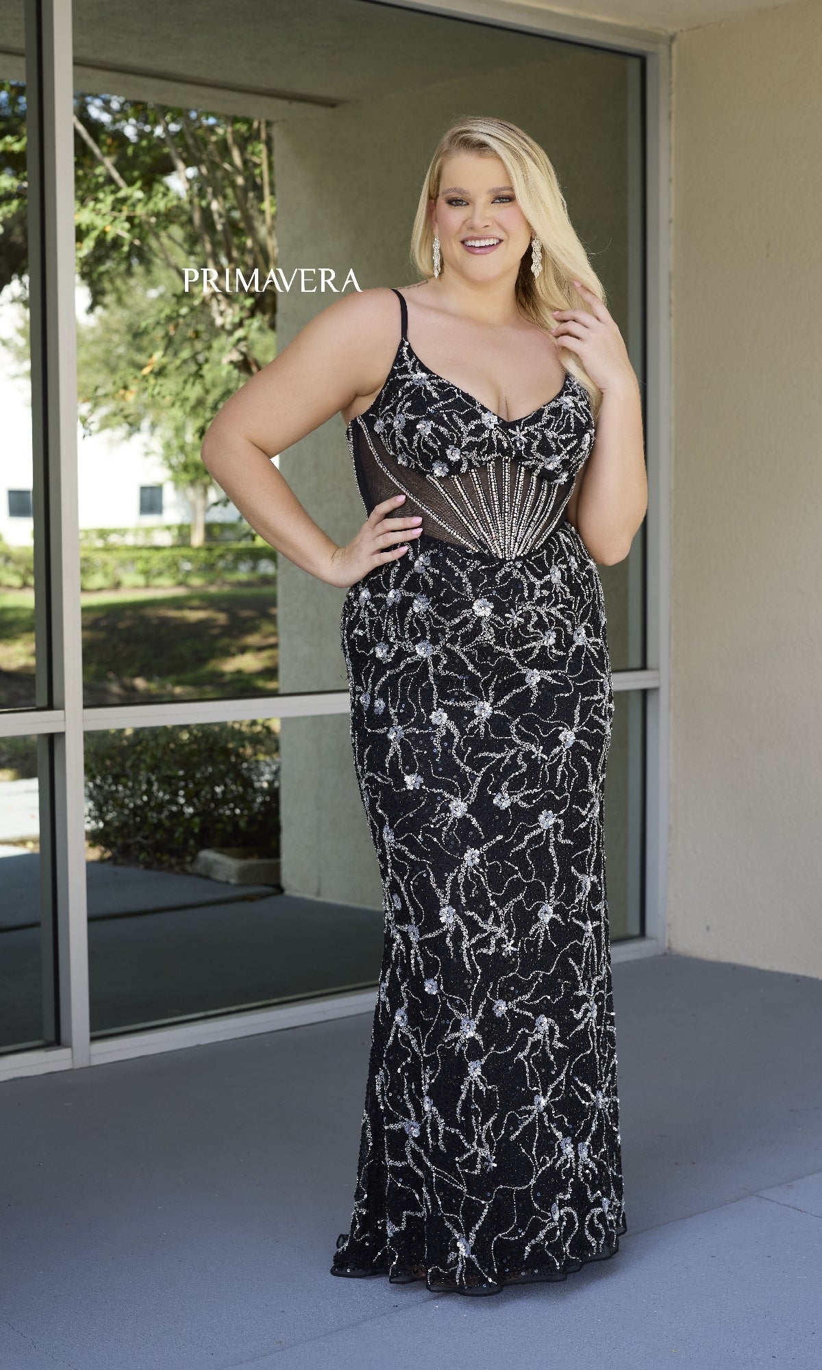 Plus-Size Long Sequin Prom Dress with Sheer Corset – PromGirl