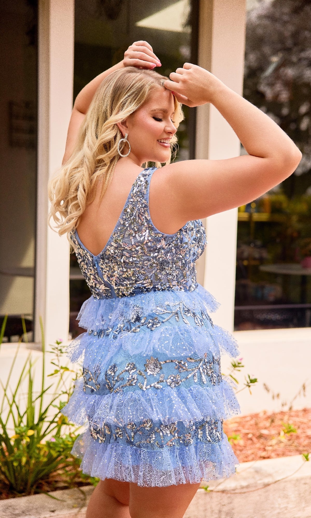 Plus-Size Short Beaded Hoco Dress: Primavera 14092