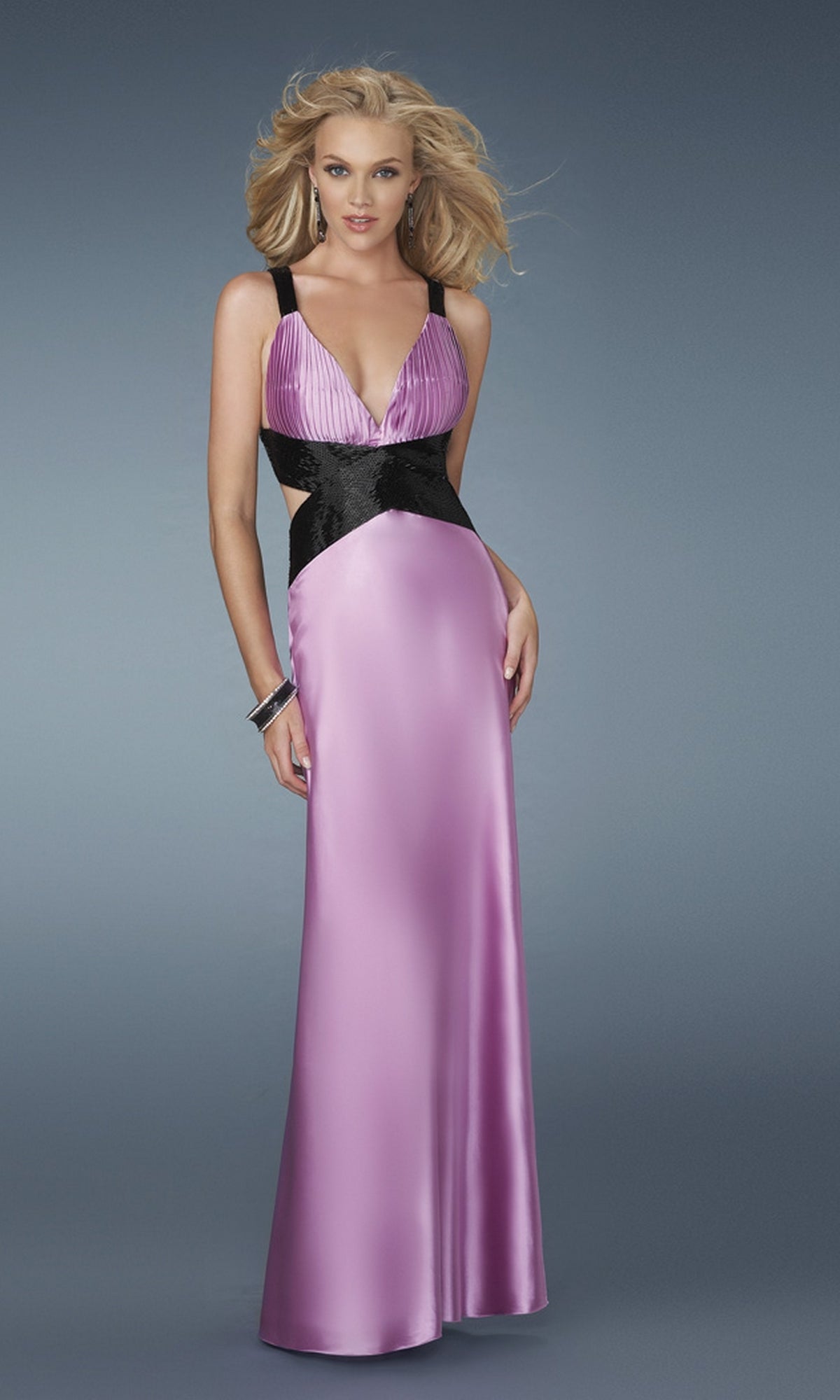 La Femme Open-Back Black-Strap Prom Dress 14660