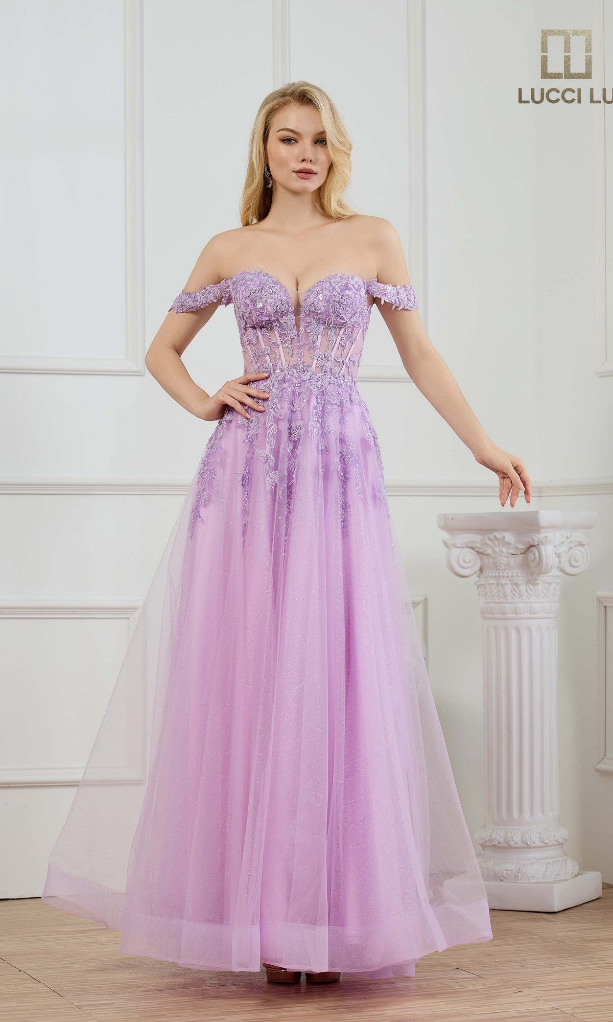 lucci lu prom dresses Long Dress: 1475 Lilac / 000 under-1000 high slit and a Barry. Wang Emerald Green Wood/Color:Maple/DCF Sand