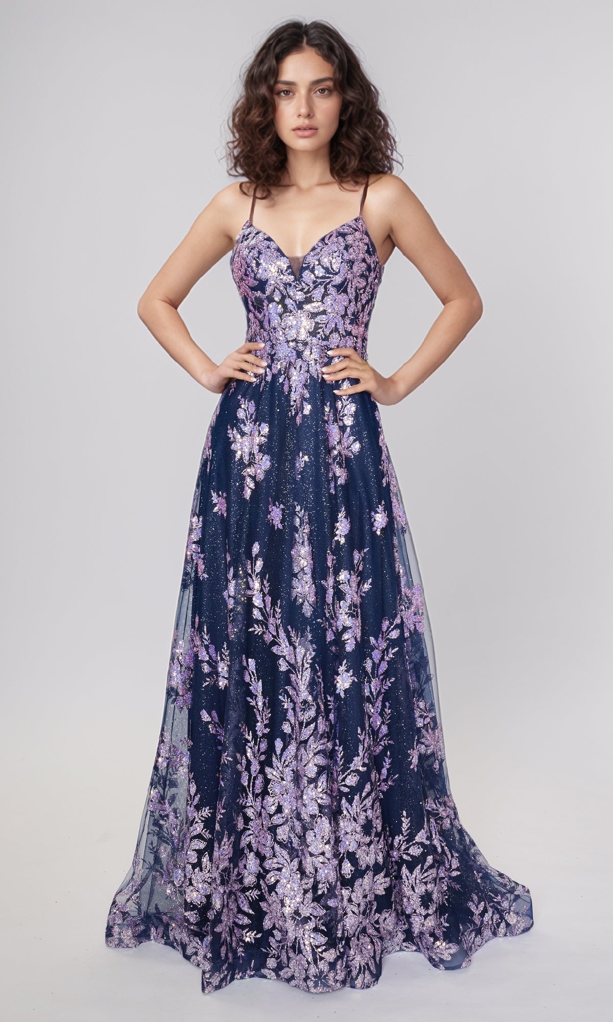 Long Formal Dress: Nina Canacci 1589 Navy/Lilac / 0