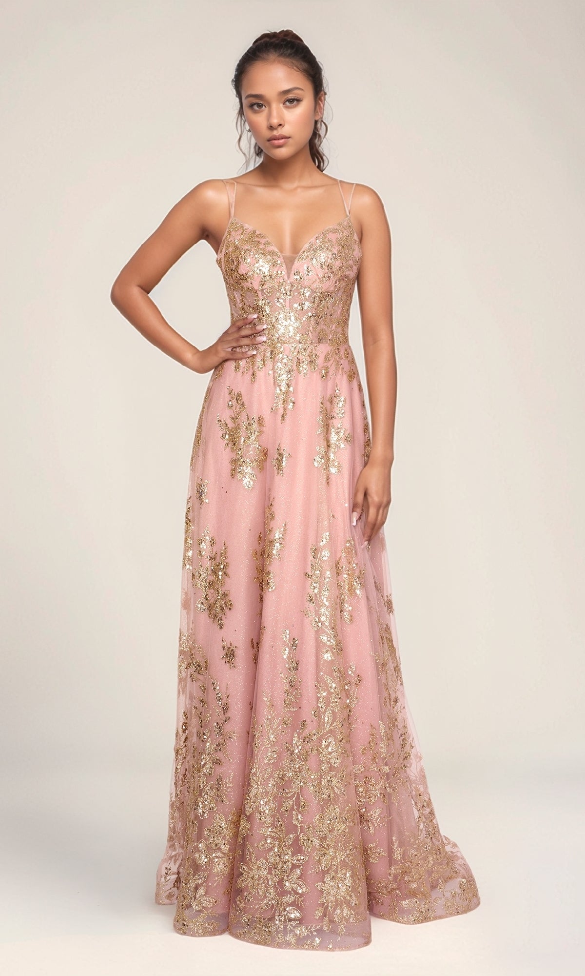 open lace back dress Nina Canacci 1589 Long Formal Dress Rose Gold / 6