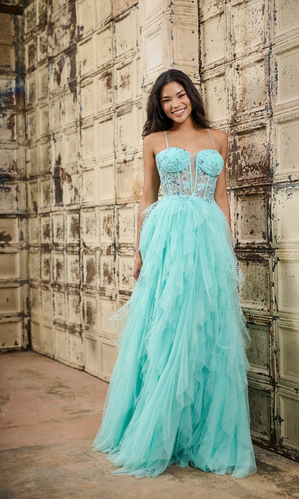 green emerald velvet dress Portia and Scarlett Strapless Beaded Prom Dress PS24812
