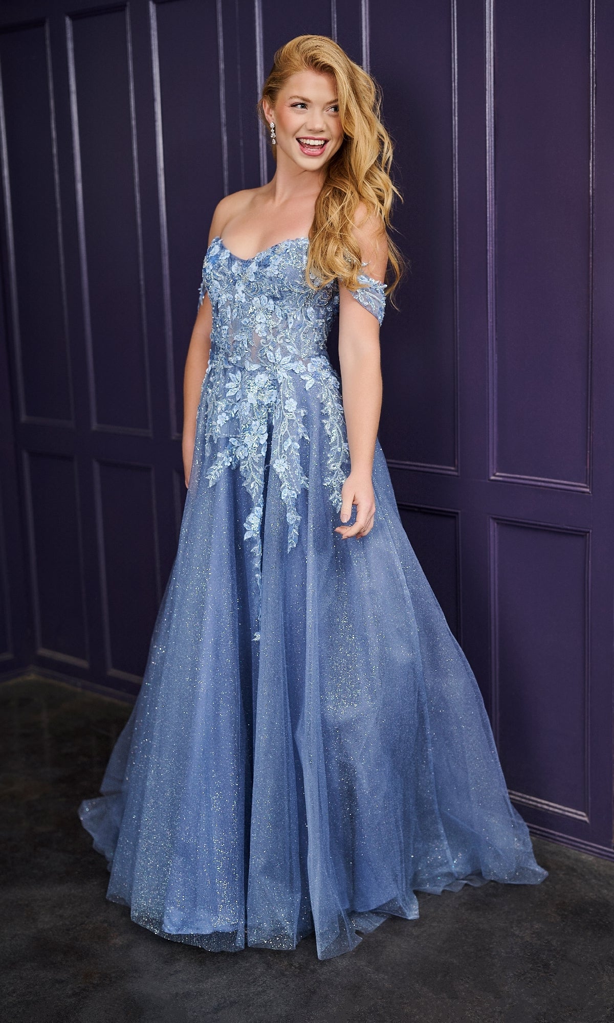 Long Prom Dress: Tiffany 16243 Sparkle Slate / 00 Long Prom Dress: Tiffany 16243 Sparkle Slate / 00