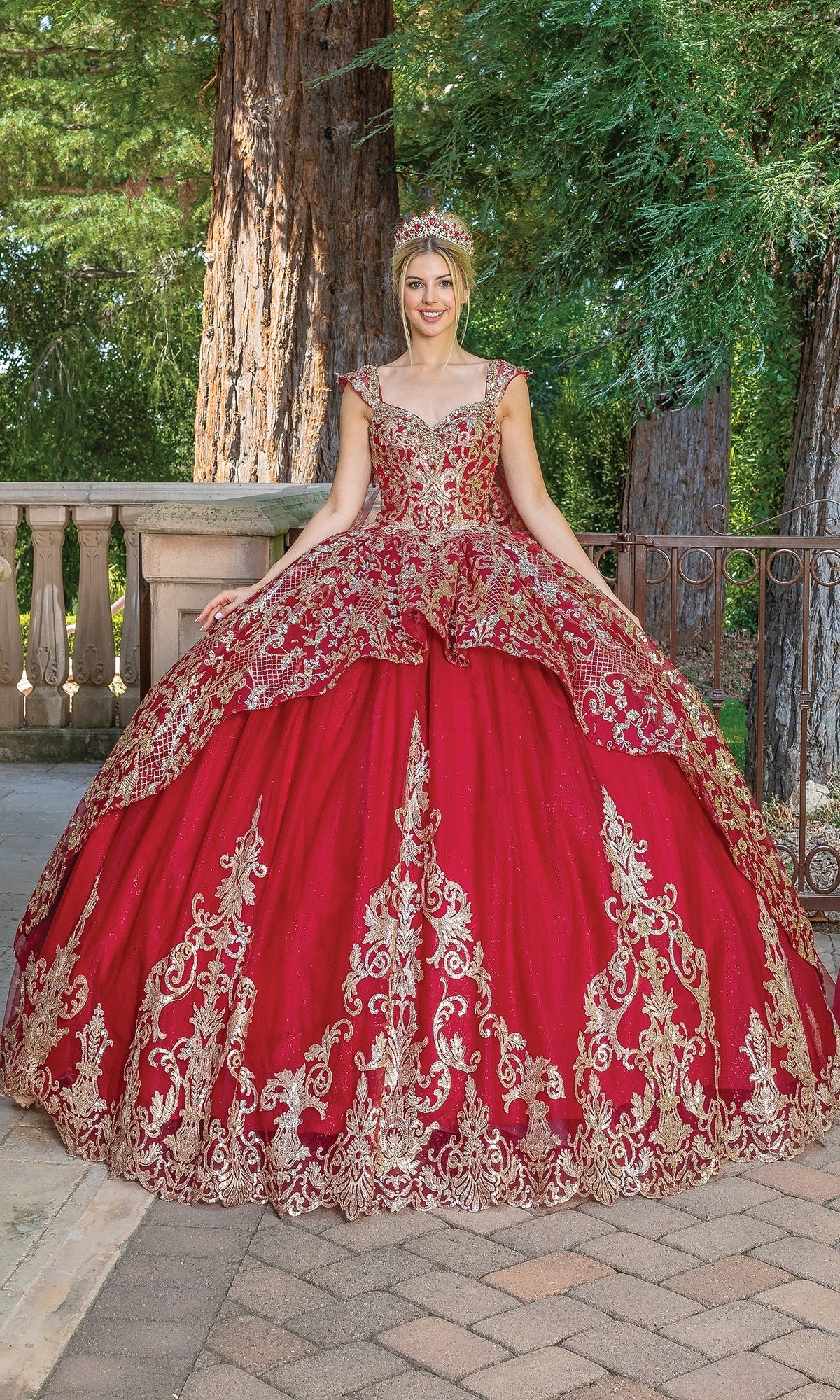 Red Quinceanera Dresses Maroon And Gold Satin Royal Red
