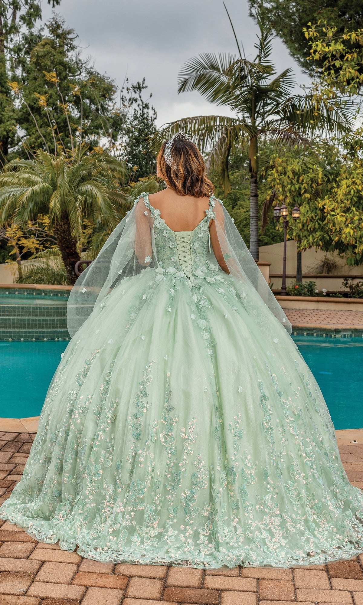Dancing Queen 1819 Long Quinceanera Dress Sage / Small Dancing Queen 1819 Long Quinceanera Dress Sage / Small