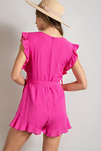 Ruffled Short Casual Summer Romper with Pockets