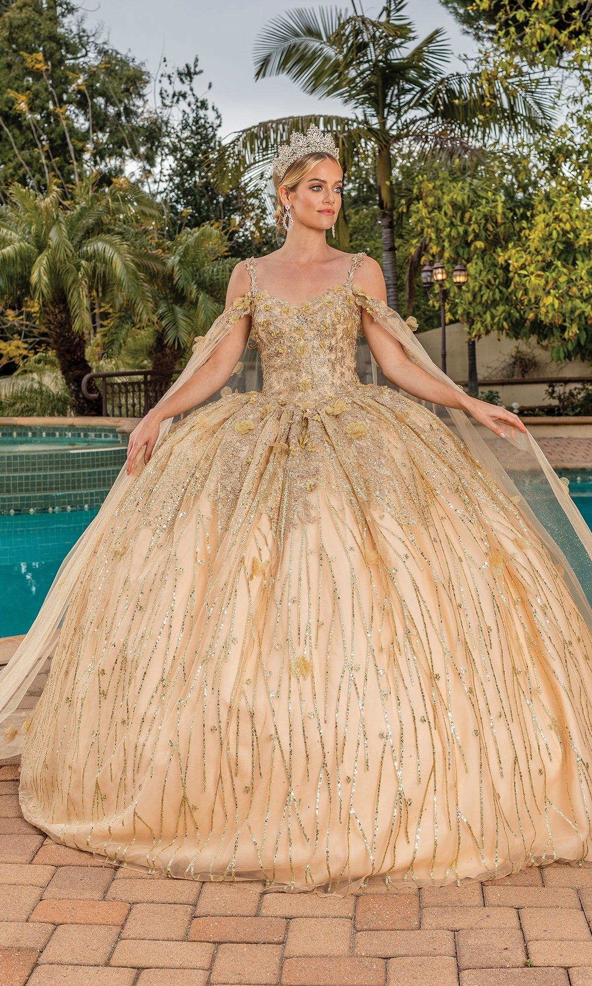 Dancing Queen 1830 Long Quinceanera Dress Gold / 2XLarge
