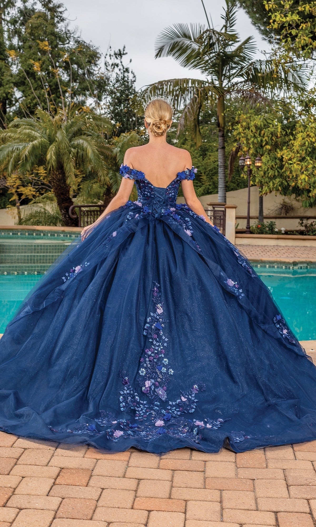Dancing Queen 1832 Long Quinceanera Dress Navy / XLarge Dancing Queen 1832 Long Quinceanera Dress Navy / XLarge