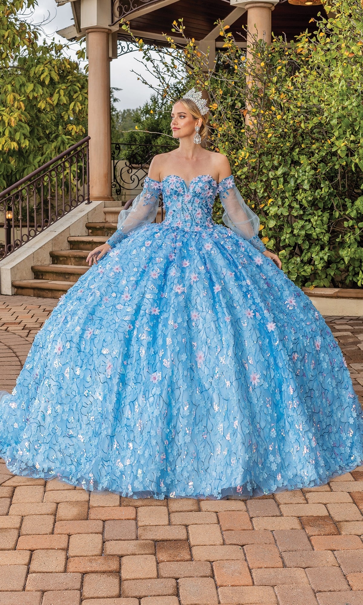 Dancing Queen 1835 Long Quinceanera Dress Bahama Blue / Large