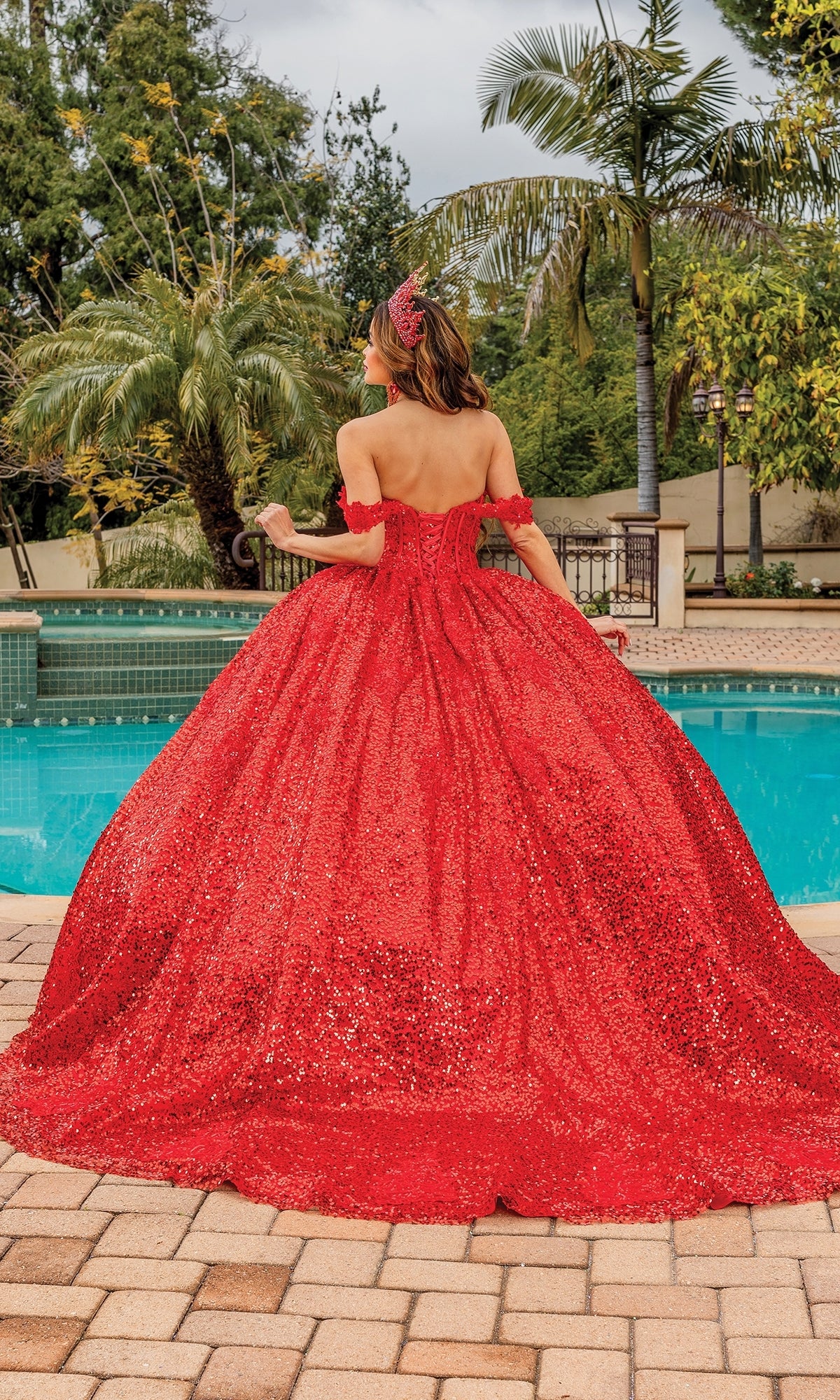 Dancing Queen 1854 Long Quinceanera Dress Multi Champagne / XLarge