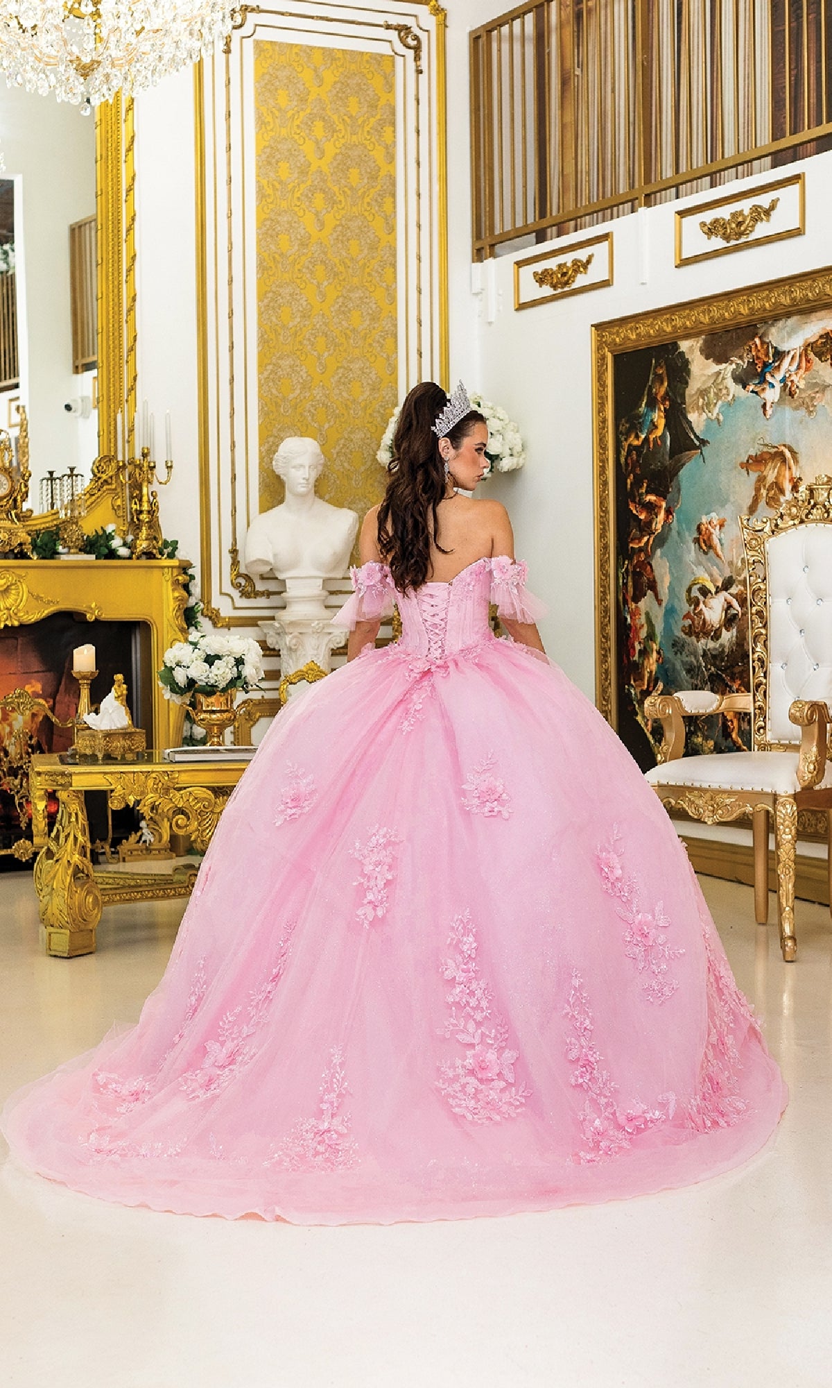 pink and gold quinceanera dress Mini Quinceañera Dress in Pink with Gold Accents main image 0