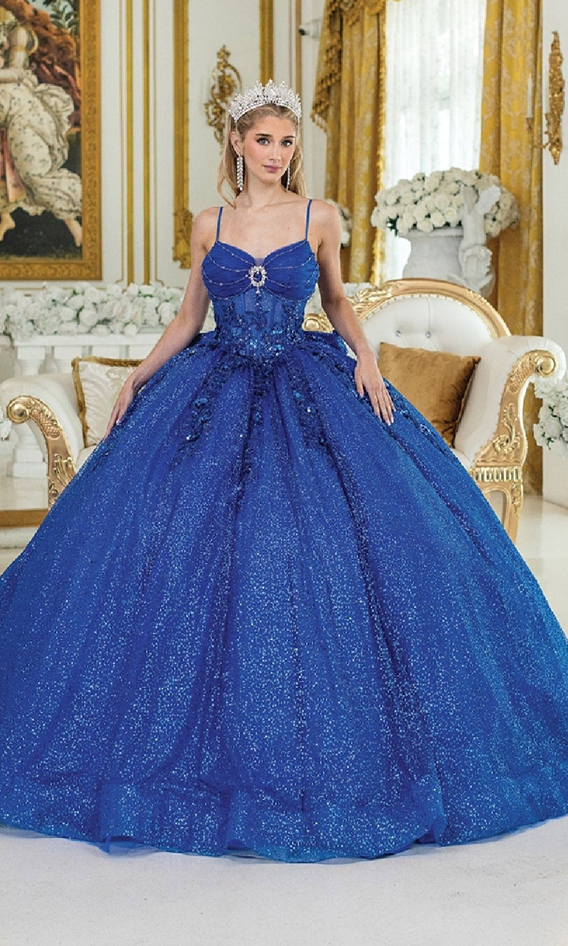 Corset Long Quinceanera Ball Gown with Back Bow Royal Blue / 3XLarge