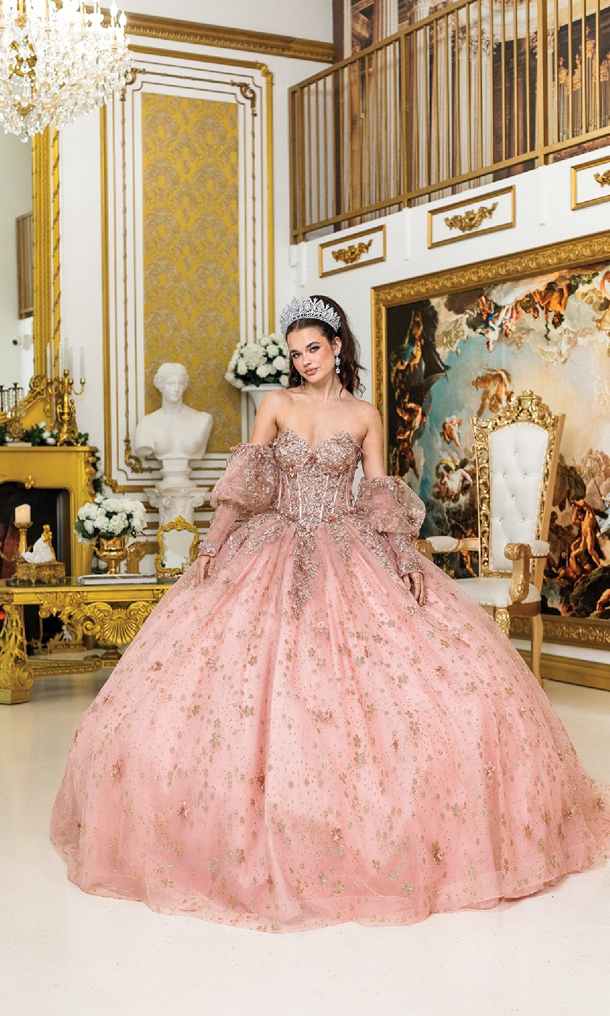 Dancing Queen 1966 Long Quinceanera Dress Rose Gold / XSmall Dancing Queen 1966 Long Quinceanera Dress Rose Gold / XSmall