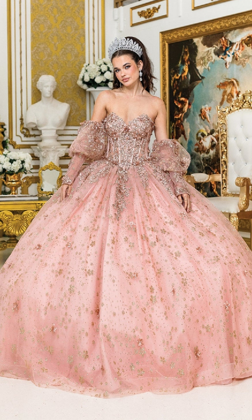 Dancing Queen 1966 Long Quinceanera Dress Rose Gold / XSmall Dancing Queen 1966 Long Quinceanera Dress Rose Gold / XSmall
