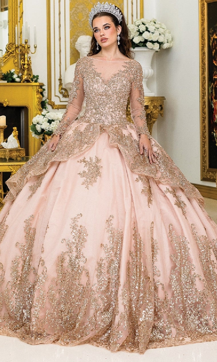 Dancing Queen 1968 Long Quinceanera Dress Rose Gold / XSmall Dancing Queen 1968 Long Quinceanera Dress Rose Gold / XSmall