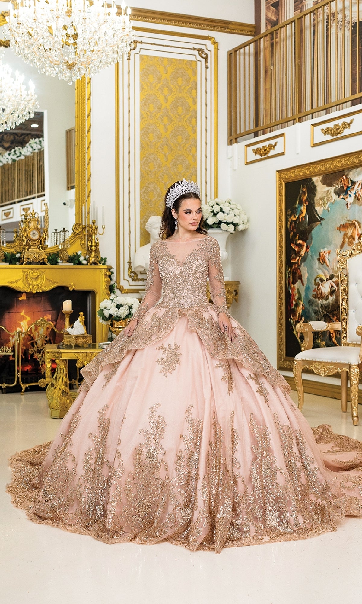 Dancing Queen 1968 Long Quinceanera Dress Rose Gold / XSmall Dancing Queen 1968 Long Quinceanera Dress Rose Gold / XSmall