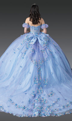 Dancing Queen 1969 Long Quinceanera Dress Bahama Blue/Lilac / Small